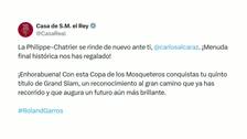 La Casa Real felicita a Carlos Alcaraz por su segunda victoria en Roland Garros